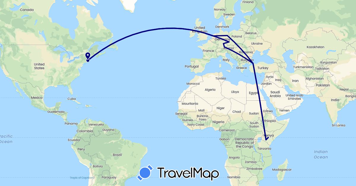 TravelMap itinerary: driving in Czech Republic, Germany, Kenya, Netherlands, Turkey, United States (Africa, Asia, Europe, North America)